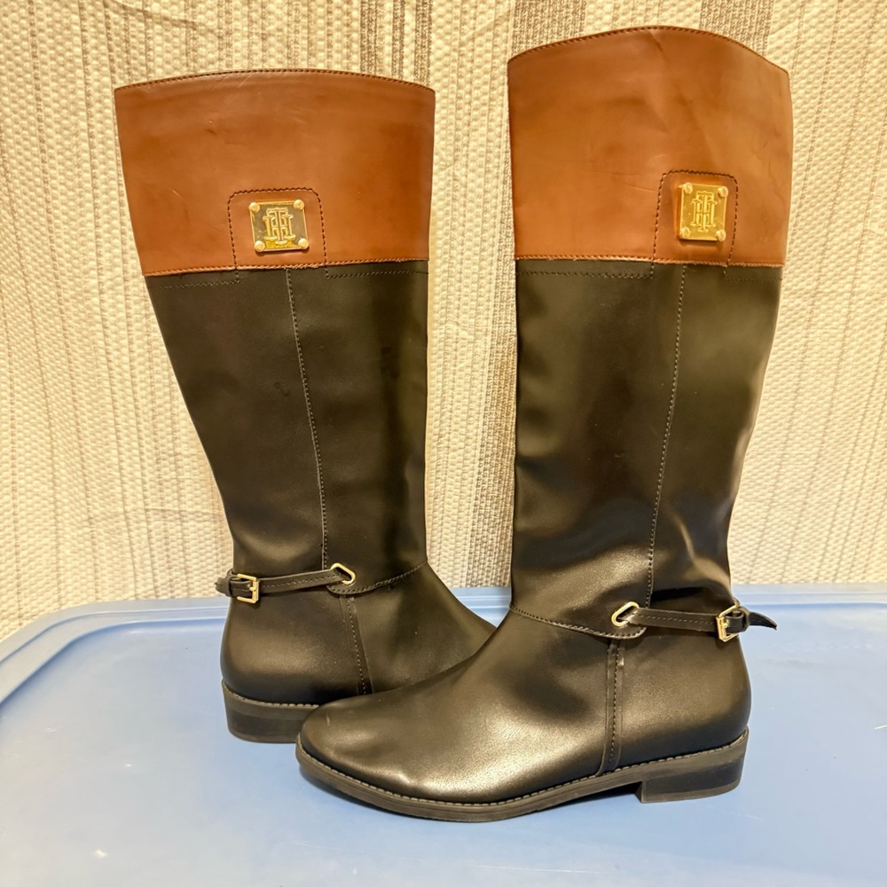 Tommy Hilfiger Two-Tone Black and Brown Heeled Boots